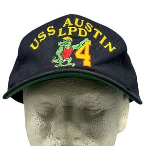 Vintage 90s USS Austin Gator Navy The Corps Hat LPD-4 Alligator Mascot Military
